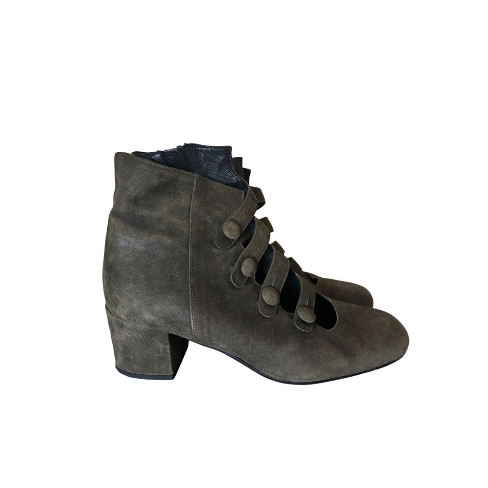 Sundance 7.5 Suede Button Cutout Ankle Boots Block Heel Italian Whimsigoth boho‎